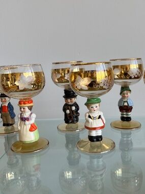 Vintage Goebel Hummel Wine Glasses: 14K Gold Detail, Set of 6